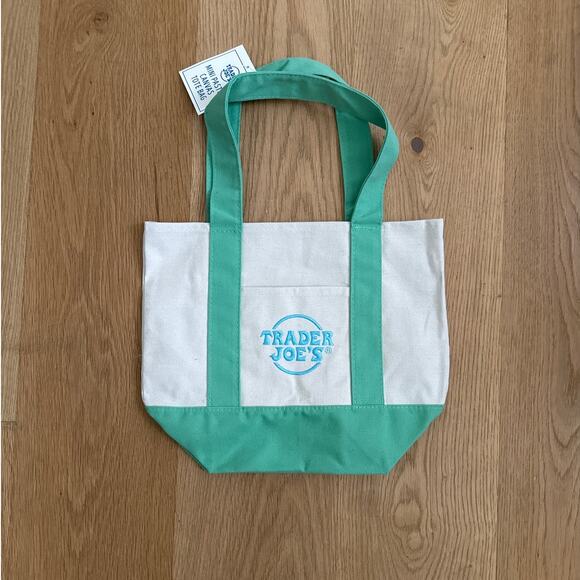Trader Joe’s - Mini Tote Shopping Bag in Green Beige & Blue - Picture 2 of 2